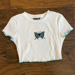 Shein crop top with embroidered butterfly